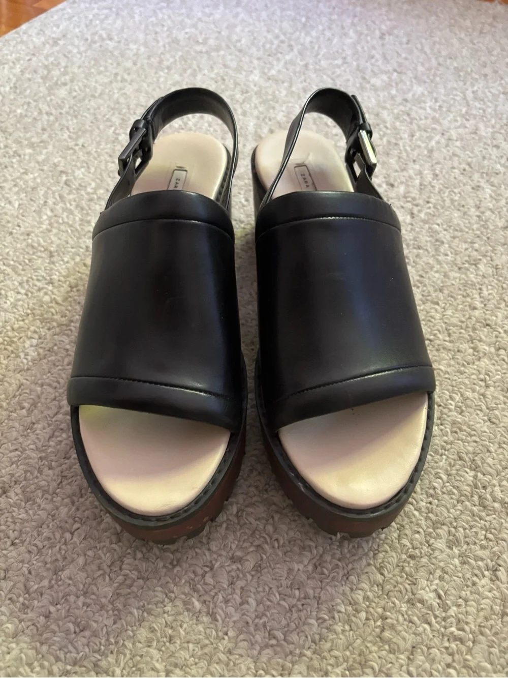 Zara Black Leather Platform Slingback Chunky sole